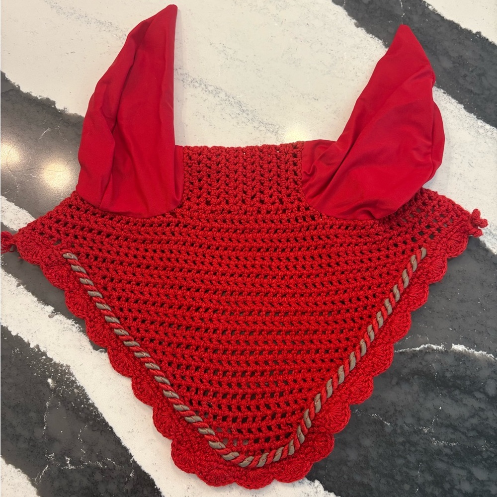 Red Crochet Horse Bonnet size Full